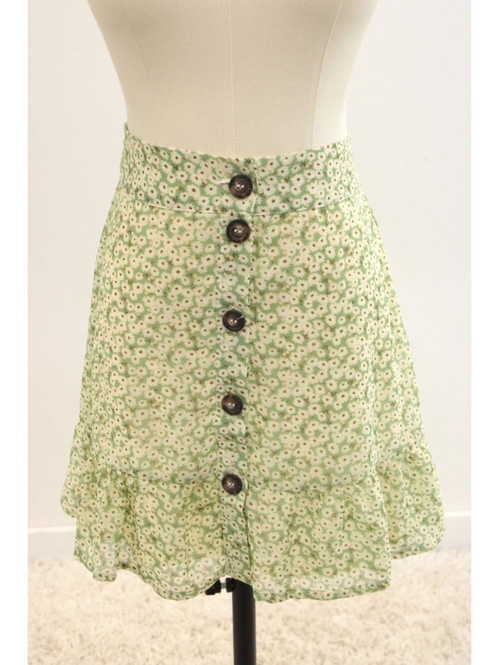 June & Hudson Mini Skirt sz S Green Daisy Floral Ditsy Print Lined Fairy Flirty